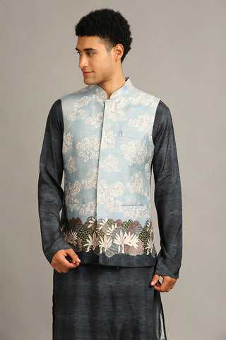 Soup By Sougat Paul-Cloud Printed Bundi With Kurta Set-INDIASPOPUP.COM