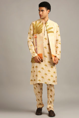 Soup By Sougat Paul-Conversational Printed Longline Jacket With Kurta Set-INDIASPOPUP.COM