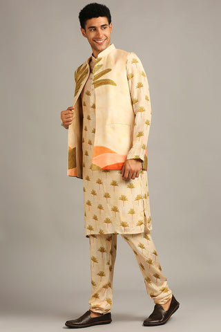 Soup By Sougat Paul-Conversational Printed Longline Jacket With Kurta Set-INDIASPOPUP.COM