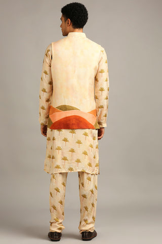 Soup By Sougat Paul-Conversational Printed Longline Jacket With Kurta Set-INDIASPOPUP.COM