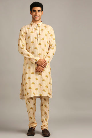 Soup By Sougat Paul-Conversational Printed Longline Jacket With Kurta Set-INDIASPOPUP.COM