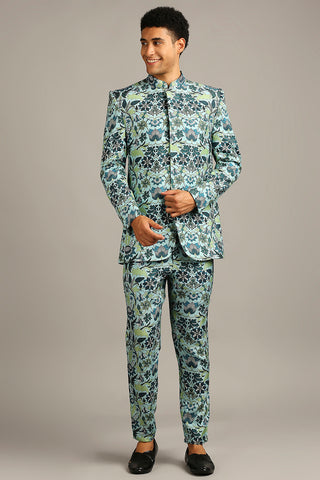 Soup By Sougat Paul-Pastel Floral Printed Bandhgala Set-INDIASPOPUP.COM