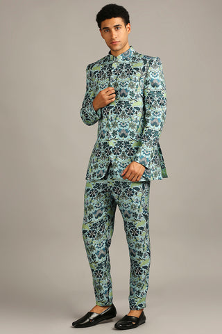 Soup By Sougat Paul-Pastel Floral Printed Bandhgala Set-INDIASPOPUP.COM