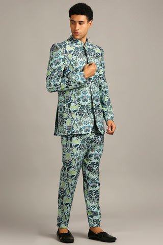 Soup By Sougat Paul-Pastel Floral Printed Bandhgala Set-INDIASPOPUP.COM