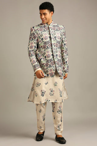 Soup By Sougat Paul-Pastel Floral Printed Jacket With Kurta Set-INDIASPOPUP.COM