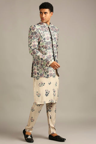 Soup By Sougat Paul-Pastel Floral Printed Jacket With Kurta Set-INDIASPOPUP.COM