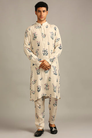 Soup By Sougat Paul-Pastel Floral Printed Jacket With Kurta Set-INDIASPOPUP.COM