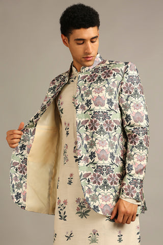 Soup By Sougat Paul-Pastel Floral Printed Jacket With Kurta Set-INDIASPOPUP.COM