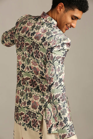 Soup By Sougat Paul-Pastel Floral Printed Jacket With Kurta Set-INDIASPOPUP.COM