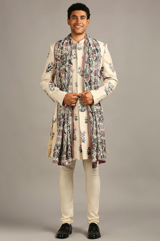 Soup By Sougat Paul-Pastel Floral Printed Sherwani Set-INDIASPOPUP.COM
