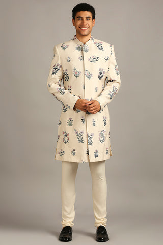 Soup By Sougat Paul-Pastel Floral Printed Sherwani Set-INDIASPOPUP.COM