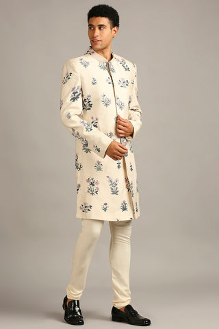 Soup By Sougat Paul-Pastel Floral Printed Sherwani Set-INDIASPOPUP.COM