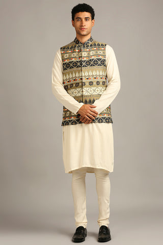 Soup By Sougat Paul-Tiraz Printed Bundi With Kurta Set-INDIASPOPUP.COM