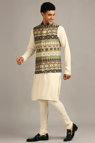 Soup By Sougat Paul-Tiraz Printed Bundi With Kurta Set-INDIASPOPUP.COM