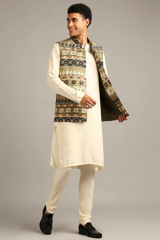 Soup By Sougat Paul-Tiraz Printed Bundi With Kurta Set-INDIASPOPUP.COM