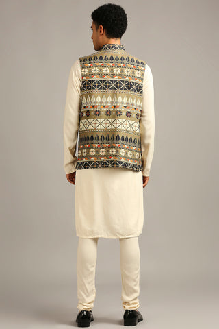 Soup By Sougat Paul-Tiraz Printed Bundi With Kurta Set-INDIASPOPUP.COM