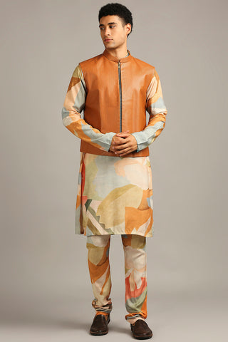 Soup By Sougat Paul-Conversational Printed Bundi With Kurta Set-INDIASPOPUP.COM