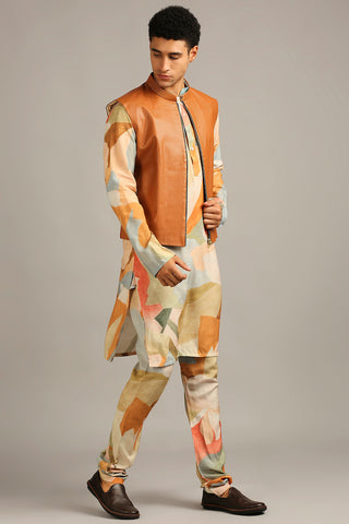 Soup By Sougat Paul-Conversational Printed Bundi With Kurta Set-INDIASPOPUP.COM