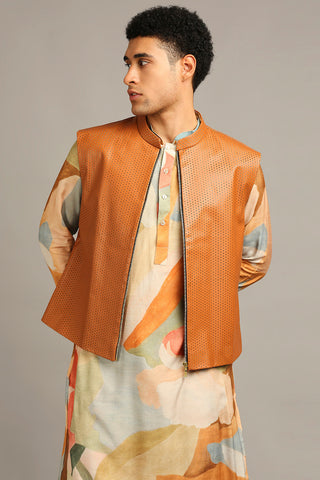 Soup By Sougat Paul-Conversational Printed Bundi With Kurta Set-INDIASPOPUP.COM
