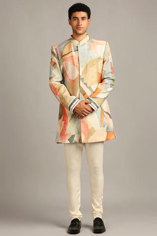 Soup By Sougat Paul-Conversational Printed Sherwani Set-INDIASPOPUP.COM