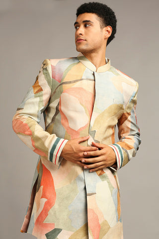 Soup By Sougat Paul-Conversational Printed Sherwani Set-INDIASPOPUP.COM