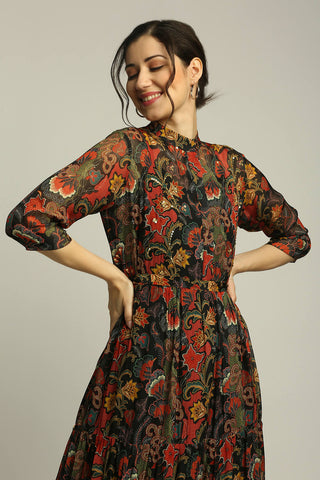 Soup By Sougat Paul-Batik Printed Long Tiered Dress-INDIASPOPUP.COM