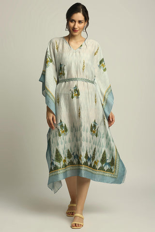 Soup By Sougat Paul-Nature Collective Printed Kaftan With Belt-INDIASPOPUP.COM