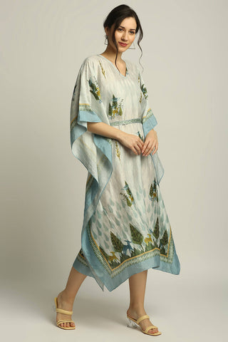 Soup By Sougat Paul-Nature Collective Printed Kaftan With Belt-INDIASPOPUP.COM