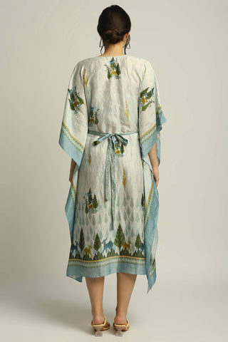 Soup By Sougat Paul-Nature Collective Printed Kaftan With Belt-INDIASPOPUP.COM