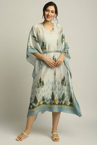 Soup By Sougat Paul-Nature Collective Printed Kaftan With Belt-INDIASPOPUP.COM