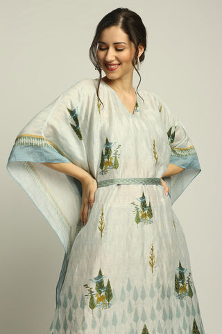 Soup By Sougat Paul-Nature Collective Printed Kaftan With Belt-INDIASPOPUP.COM