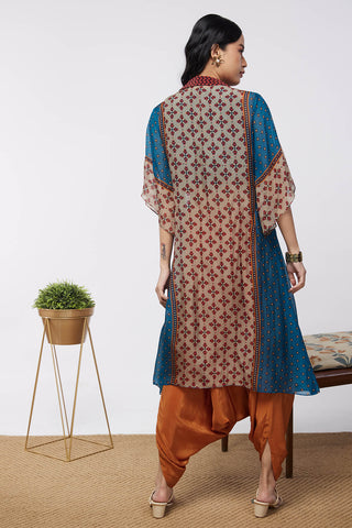 Soup By Sougat Paul-Orange Blue Top With Dhoti And Jacket-INDIASPOPUP.COM