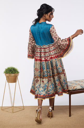 Soup By Sougat Paul-Multicolor Elements Printed Tiered Dress-INDIASPOPUP.COM