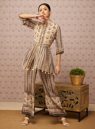 Soup By Sougat Paul-Beige Sarouk Embroidered Kurta With Palazzo-INDIASPOPUP.COM