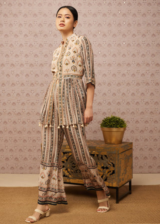 Soup By Sougat Paul-Beige Sarouk Embroidered Kurta With Palazzo-INDIASPOPUP.COM