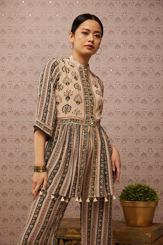 Soup By Sougat Paul-Beige Sarouk Embroidered Kurta With Palazzo-INDIASPOPUP.COM