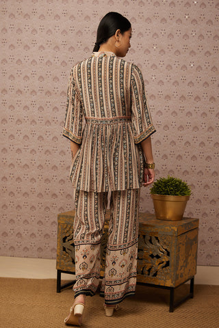 Soup By Sougat Paul-Beige Sarouk Embroidered Kurta With Palazzo-INDIASPOPUP.COM