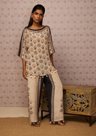 Soup By Sougat Paul-Beige Sarouk Embroidered Top With Bottom-INDIASPOPUP.COM