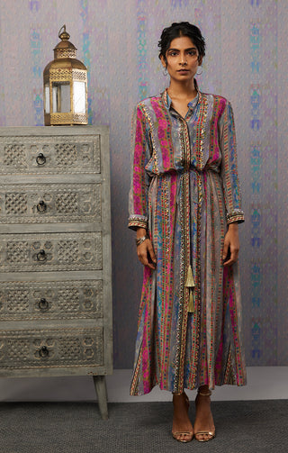 Soup By Sougat Paul-Multicolor Ikaya Embroidered Dress With Tie-Up-INDIASPOPUP.COM
