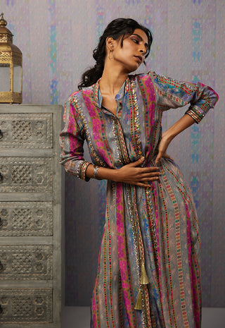 Soup By Sougat Paul-Multicolor Ikaya Embroidered Dress With Tie-Up-INDIASPOPUP.COM
