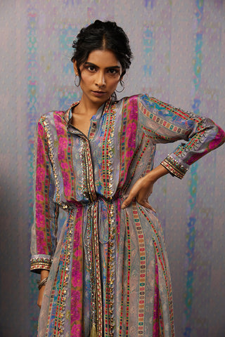 Soup By Sougat Paul-Multicolor Ikaya Embroidered Dress With Tie-Up-INDIASPOPUP.COM