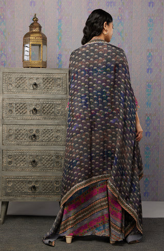 Soup By Sougat Paul-Multicolor Ikaya Printed Top With Bottom And Cape-INDIASPOPUP.COM