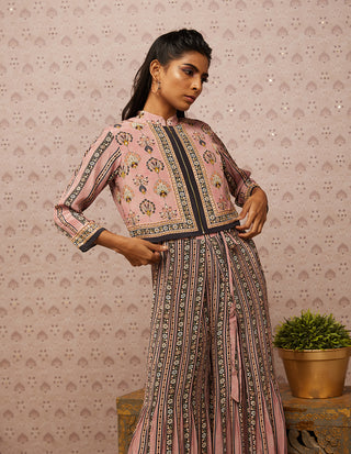 Soup By Sougat Paul-Pink Sarouk Printed Jumpsuit With Jacket-INDIASPOPUP.COM