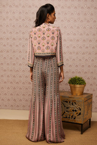 Soup By Sougat Paul-Pink Sarouk Printed Jumpsuit With Jacket-INDIASPOPUP.COM