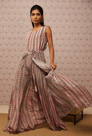 Soup By Sougat Paul-Pink Sarouk Printed Jumpsuit With Jacket-INDIASPOPUP.COM