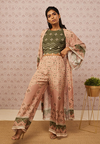 Soup By Sougat Paul-Peach Green Printed Top With Bottom And Jacket-INDIASPOPUP.COM