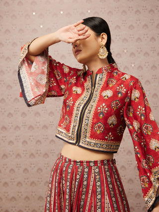 Soup By Sougat Paul-Red Sarouk Embroidered Lehenga With Blouse And Jacket-INDIASPOPUP.COM