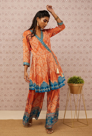 Soup By Sougat Paul-Rust Teal Bandhej Printed Kurta With Pant-INDIASPOPUP.COM