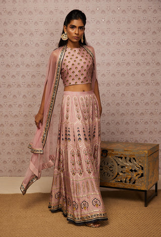 Soup By Sougat Paul-Pink Sarouk Embroidered Lehenga Set-INDIASPOPUP.COM