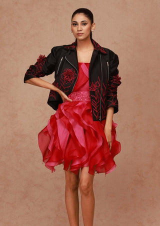 Shriya Som-Pink Sphagetti Ruffle Dress With Belt-INDIASPOPUP.COM